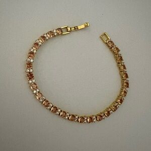 VTG 1980’s 1990’s Style 18K Gold Plated Champagne Diamond CZ Tennis Bracelet OS